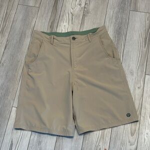 Free Fly Apparel Men's Khaki Athletic Shorts with Green Waistband Size 32